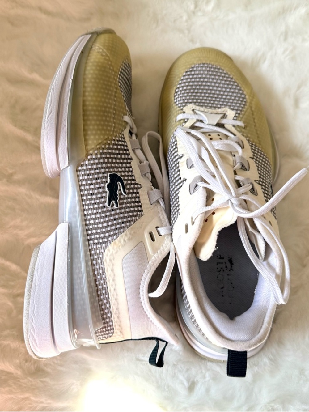 Lacoste White and Light Olive Athletic Sneakers